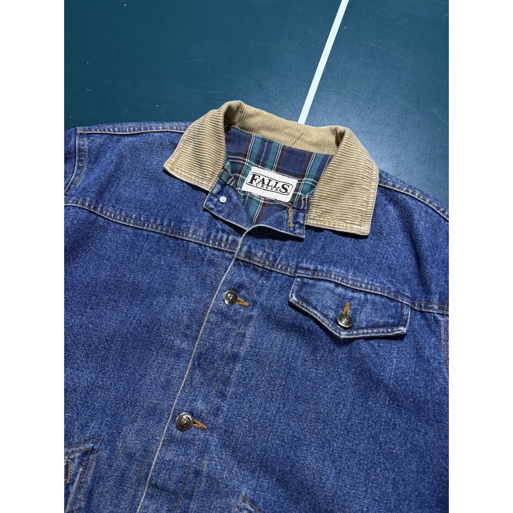 Vintage Denim Jacket Flannel-Lined Trucker Men's Medium Boxy Corduroy Collar 90s - Picture 4 of 16